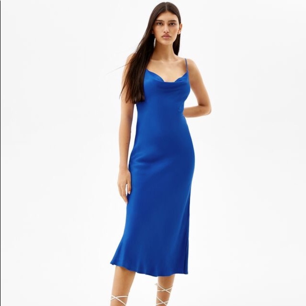 Satin Blue Midi Dress